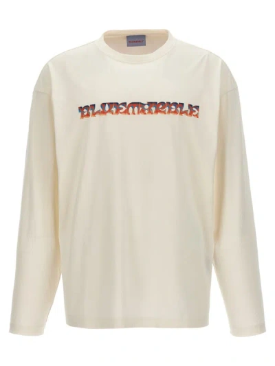 Bluemarble White Sweater With Maxi Print In Cotton Man In White