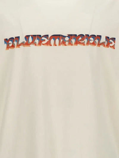 Bluemarble White Sweater With Maxi Print In Cotton Man In White