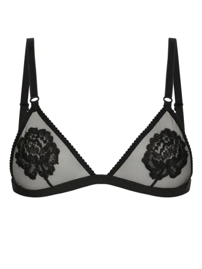 Shop Dolce & Gabbana Floral Triangle Bra In Black