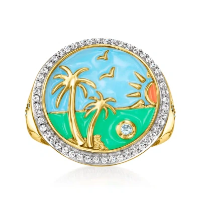 Ross-simons White Topaz And Multicolored Enamel Beach Ring With . Swiss Blue Topaz In 18kt Gold Over Sterling In White