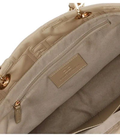 Shop Elisabetta Franchi Beige Shopping Bag With Chain Foulard Scarf
