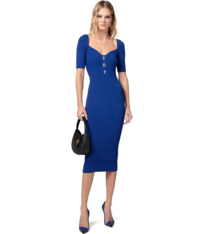Shop Elisabetta Franchi Indigo Blue Knitted Midi Dress