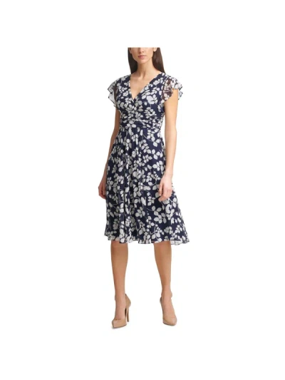 Shop Jessica Howard Petites Womens Floral Knee Length Fit & Flare Dress In Blue