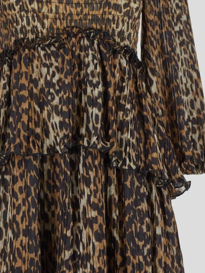 Ganni Women Leopard Print Midi Dress In Animal Print