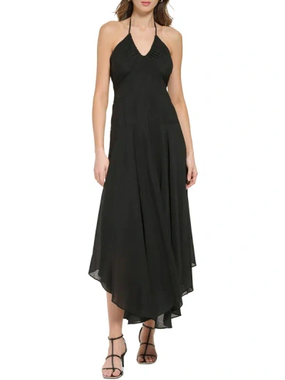 Shop Dkny Womens Open Back Long Halter Dress In Black