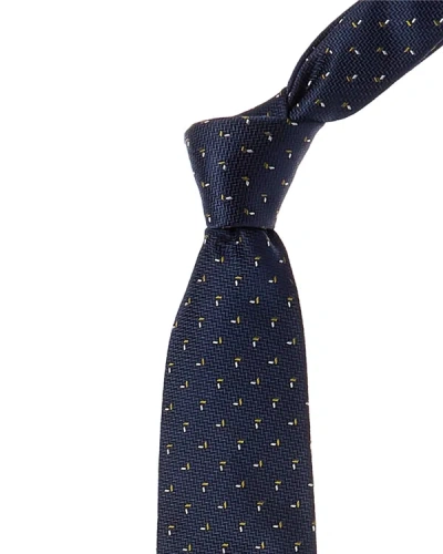 Shop Hugo Boss Dark Blue Allover Pattern Silk Tie