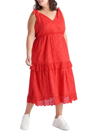 Shop Black Tape Plus Womens Cotton Eyelet Midi Dress In Red