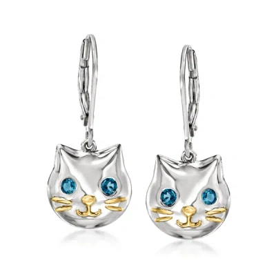 Ross-simons London Blue Topaz Cat Drop Earrings In Sterling Silver With 18kt Gold Over Sterling In Blue