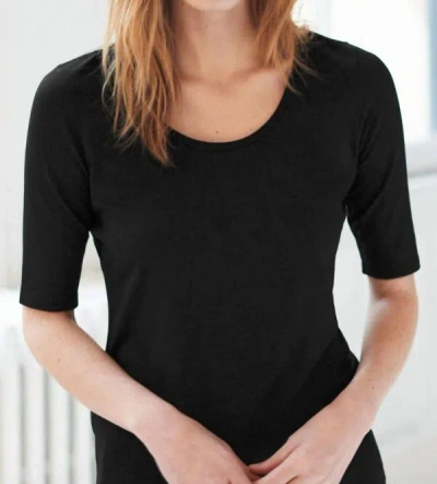 Shop White + Warren Elbow Sleeve Scoop Neck Top In Black