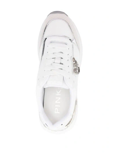 Shop Pinko Sneakers With Logo In Bianco E Argento