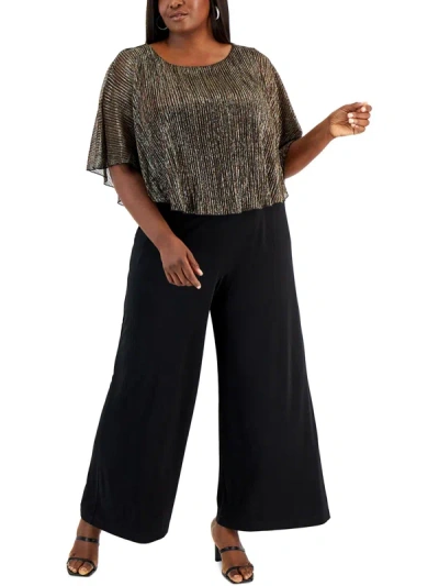 Shop Connected Apparel Plus Womens Metallic Overlay Shimmer Jumpsuit In Gold