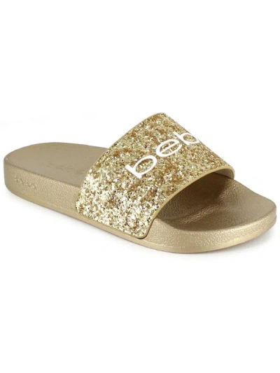 Shop Bebe Fraida Womens Glitter Logo Slide Sandals In Gold