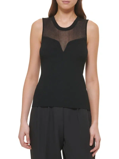 Shop Dkny Womens Ribbed Knit Blouse In Black