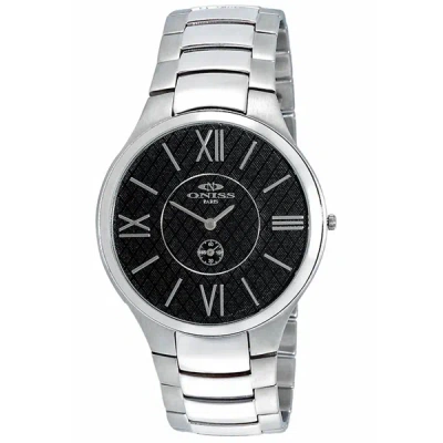 Shop Oniss Men's Slim Black Dial Watch In Silver