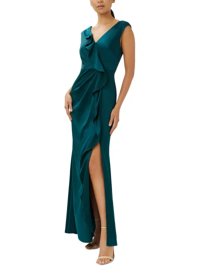 Shop Adrianna Papell Womens Satin Long Evening Dress In Blue