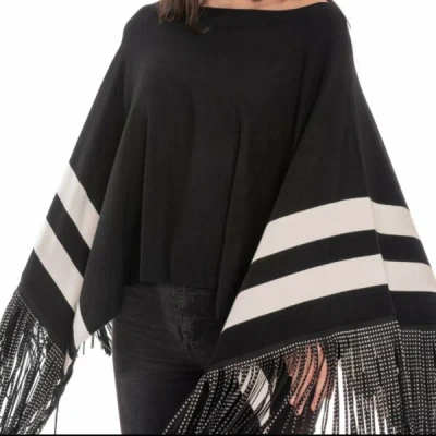 Vecceli Studded Fringe Cape In Black In Black