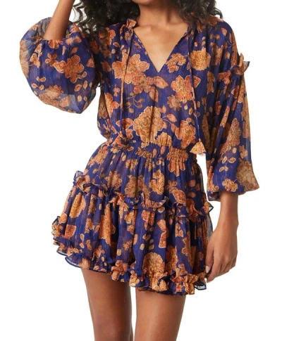 Shop Misa Elena Dress In Blue Marigold Flora In Multi