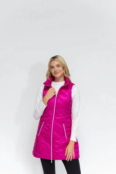 Shop Anorak Metallic Chevron Quilted Vest In Hot Pink