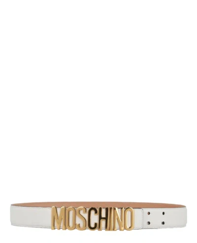 Shop Moschino Gold-tone Logo Belt In Beige