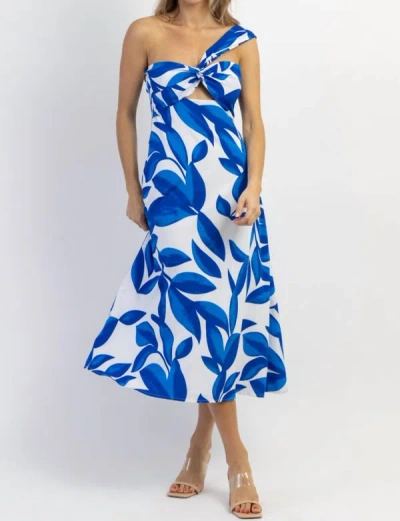 Shop Fore Tahiti One Shoulder Dress In Blue Leaf