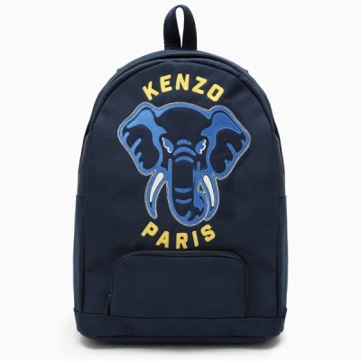 Shop Kenzo Navy Blue Backpack With Logo Embroidery