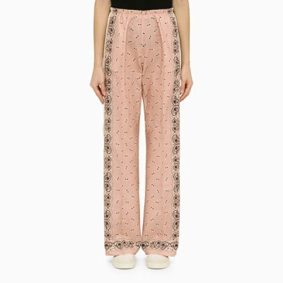 Shop Palm Angels | Pink/white Linen Blend Print Trousers