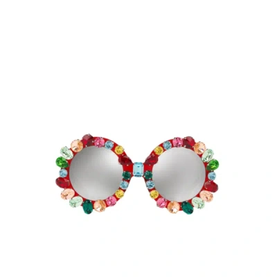 Shop Dolce & Gabbana Crystal Sunglasses In Red