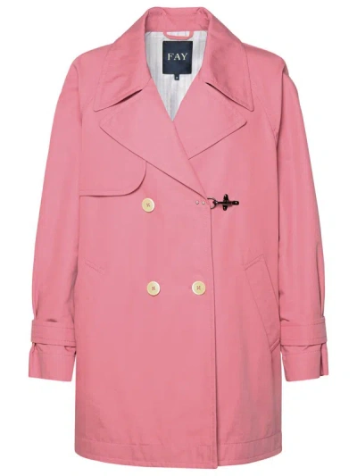 Shop Fay Double-breasted Pink Cotton Trench Coat