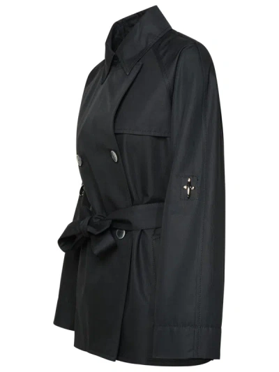 Shop Fay Double-breasted Short Black Cotton Trench Coat
