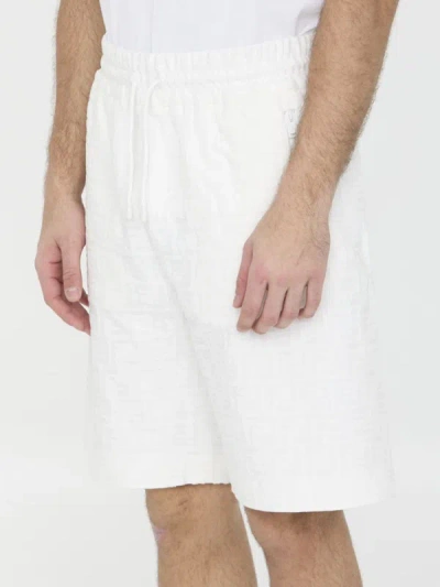 Shop Fendi Ff Cotton Bermuda Shorts In Cream