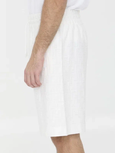 Shop Fendi Ff Cotton Bermuda Shorts In Cream