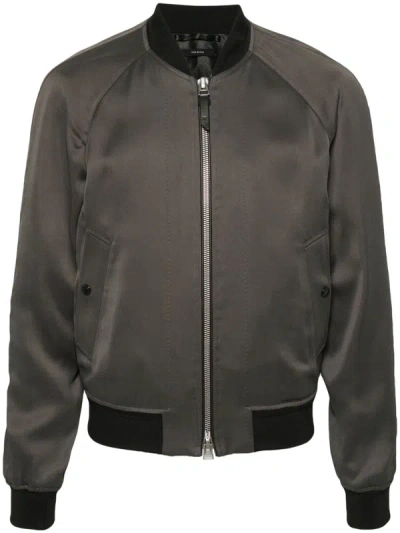 Shop Tom Ford Bomber Jacket With Ribbed Trim In Brown