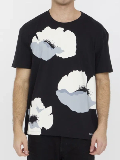 Shop Valentino Flower Portrait T-shirt In Black