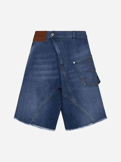 Shop Jw Anderson Twisted Workwear Denim Shorts In Blue