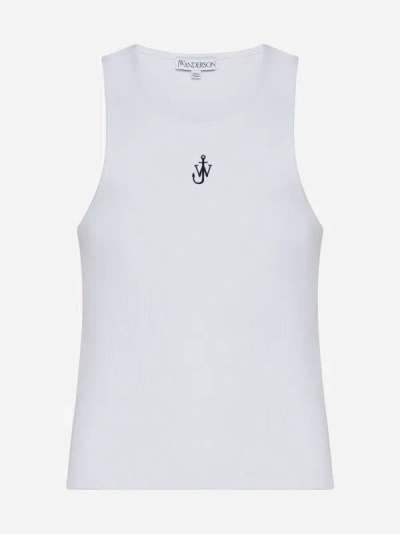Shop Jw Anderson Anchor Ogo Cotton Tank Top In White