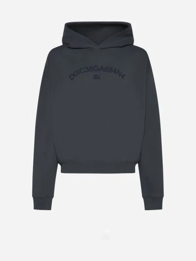 Shop Dolce & Gabbana Logo Cotton Hoodie In Grey