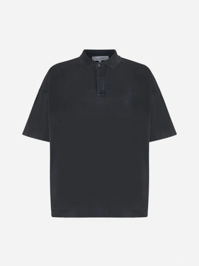 Shop Jw Anderson Anchor Logo Cotton Polo Shirt In Charcoal