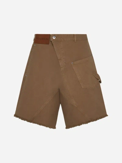 Shop Jw Anderson Twisted Workwear Denim Shorts In Brown