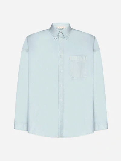 Shop Marni Denim Shirt In Aquamarine