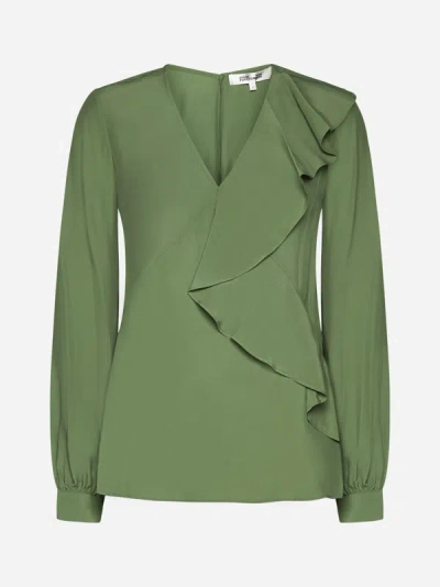 Shop Diane Von Furstenberg Aggie Viscose Blouse In Military Green