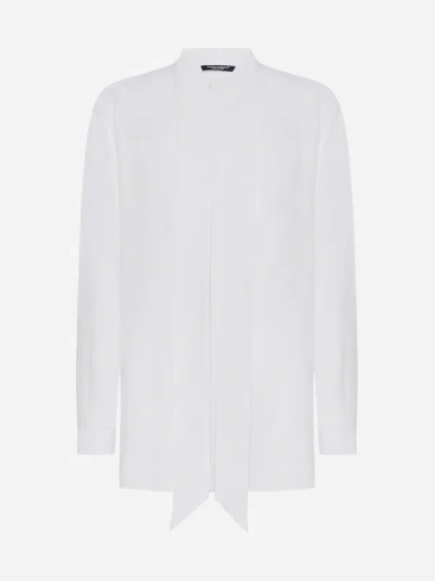 Shop Dolce & Gabbana Scarf Silk Shirt In Optic White