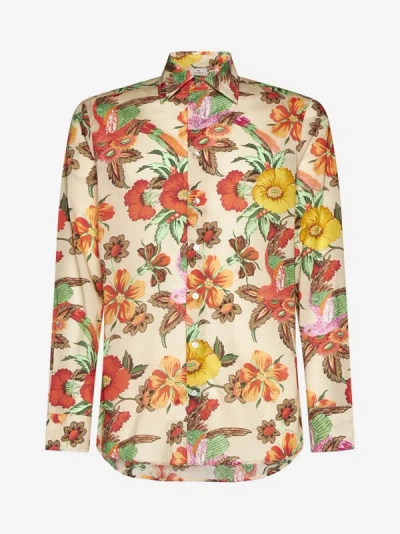 Shop Etro Floral Print Cotton Shirt In Orange,multicolor