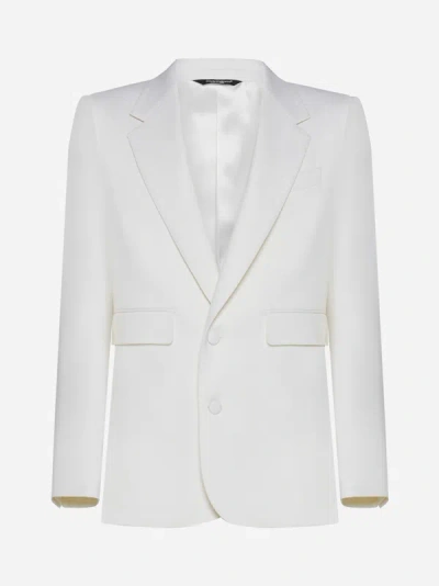 Shop Dolce & Gabbana Single-breasted Wool Blazer In Natural White