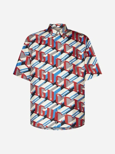 Shop Gucci Logo Print Silk Shirt In Multicolor