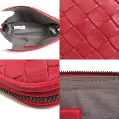 Shop Bottega Veneta Intrecciato Red Leather Clutch Bag ()