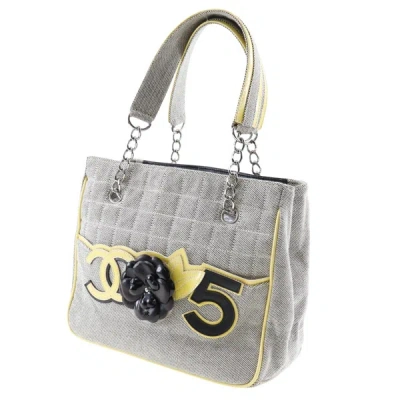 Pre-owned Chanel Chocolate Bar Grey Canvas Tote Bag ()