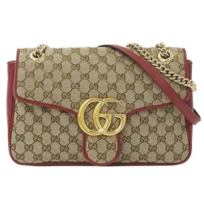 Shop Gucci Gg Marmont Brown Canvas Shoulder Bag ()
