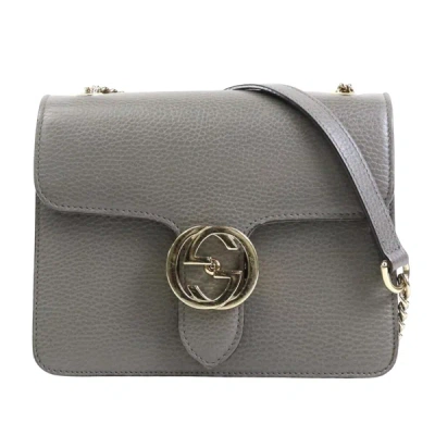 Shop Gucci Interlocking Grey Leather Shoulder Bag ()
