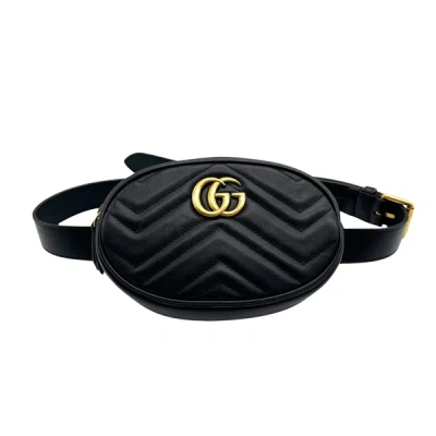 Shop Gucci Marmont Black Leather Shoulder Bag ()