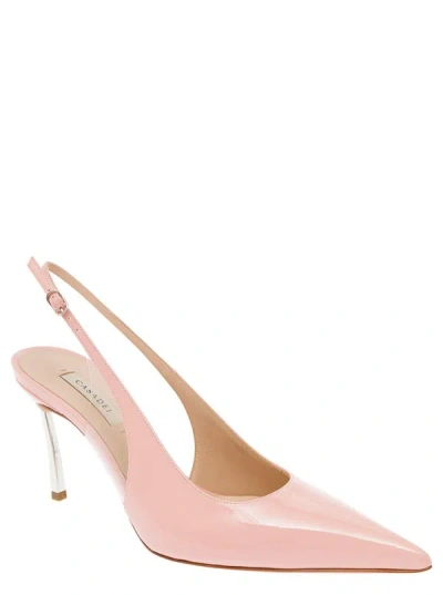 Shop Casadei Pink Slingback Pumps With Blade Heel In Patent Leather Woman